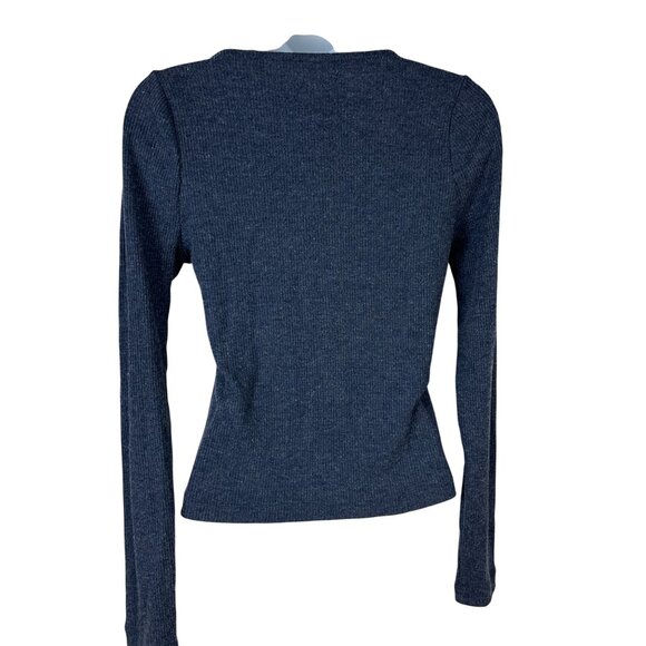 Chaser Womens Blue Ribbed Long Sleeve Top W/ Ring Detail Size S - Picture 2 of 6